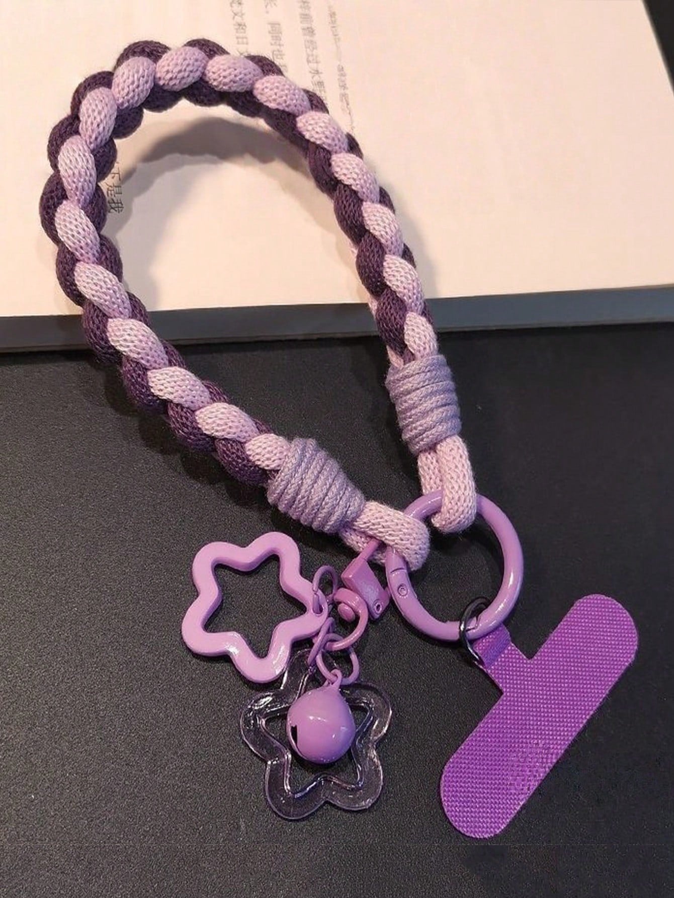 1pc Minimalist Mixed Color Braided Phone Lanyard, Short Burgundy Wrist Strap With Star Pendant, Fashionable Outdoor Keychain Strap