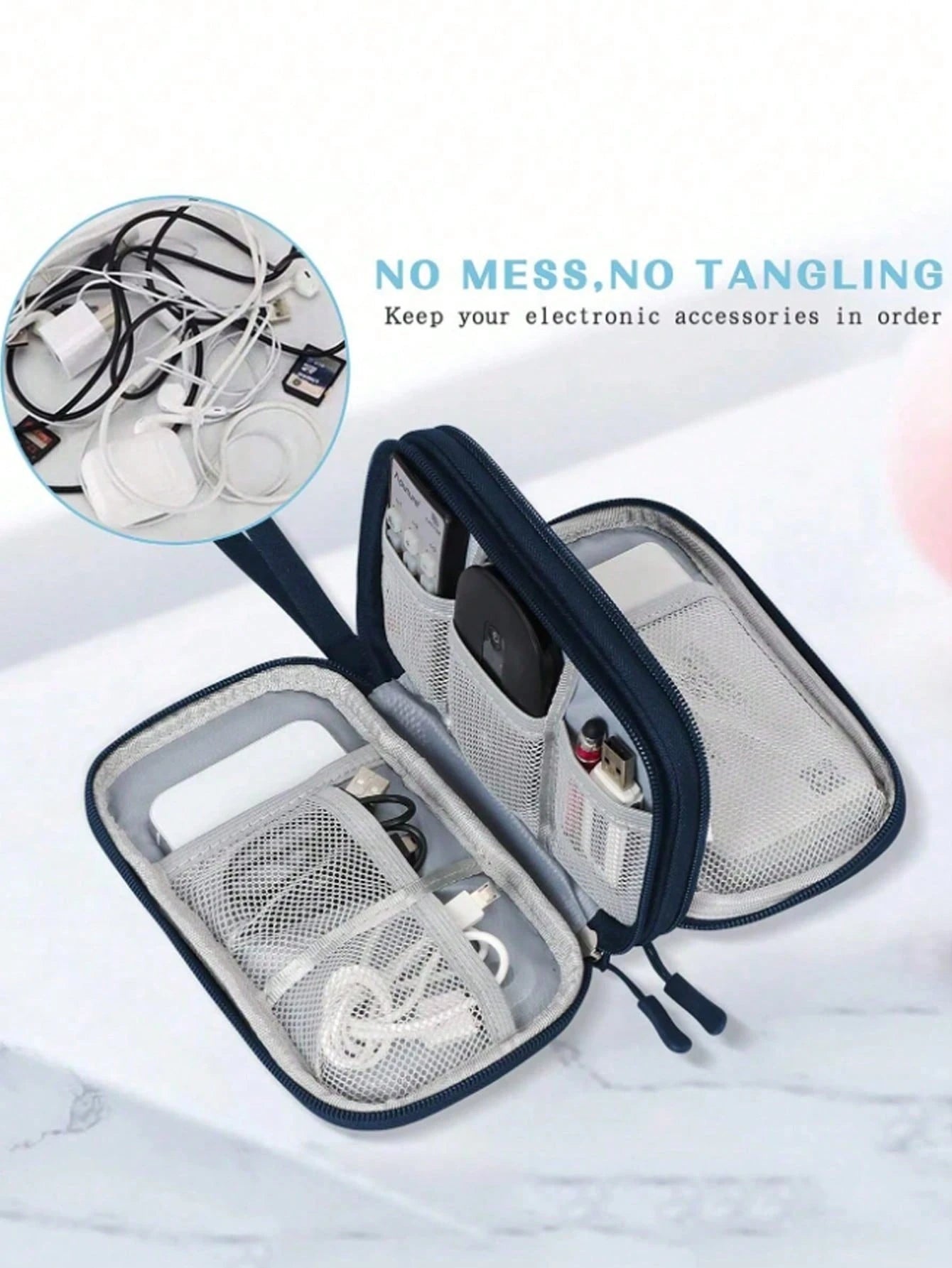 1pc Minimalist Solid Color Double-Layer EVA Storage Bag, Portable Data Cable Organizer Pouch To Hold Earphones, Cables, Chargers, Power Banks, Rectangular Storage Box, Essential For Traveling Men And