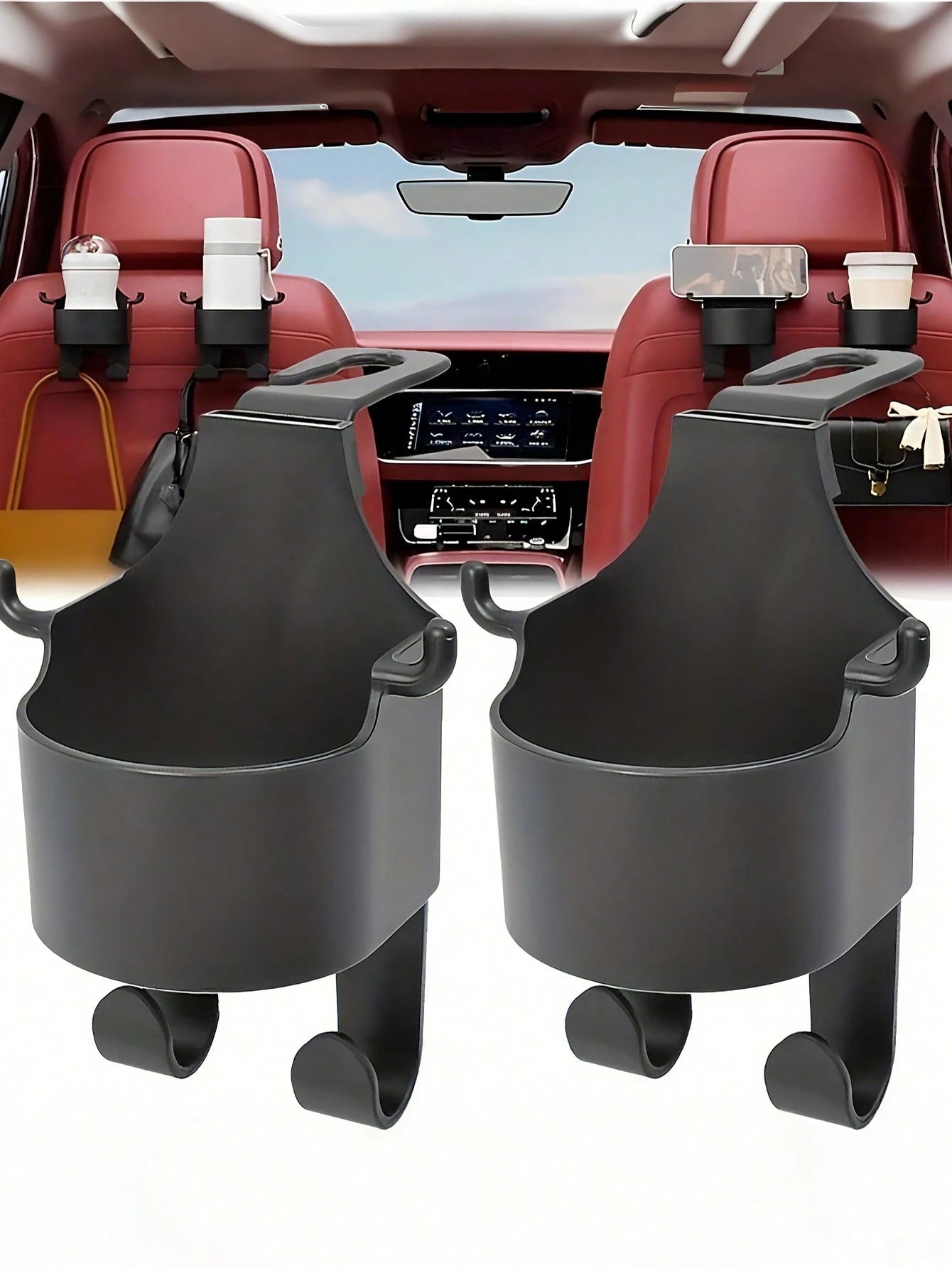 1pc Multi-Function Car Seat Back Hook, 2-In-1 Car Hook With Cup Holder, Car Interior Accessory
