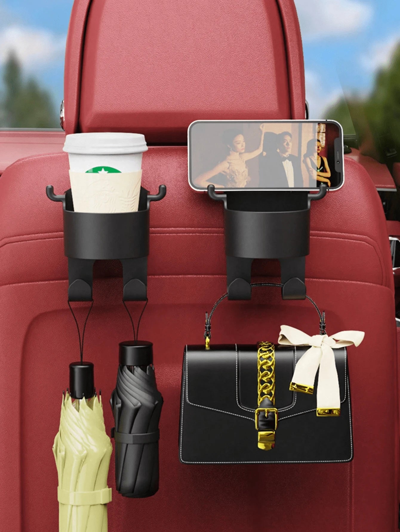 1pc Multi-Function Car Seat Back Hook, 2-In-1 Car Hook With Cup Holder, Car Interior Accessory