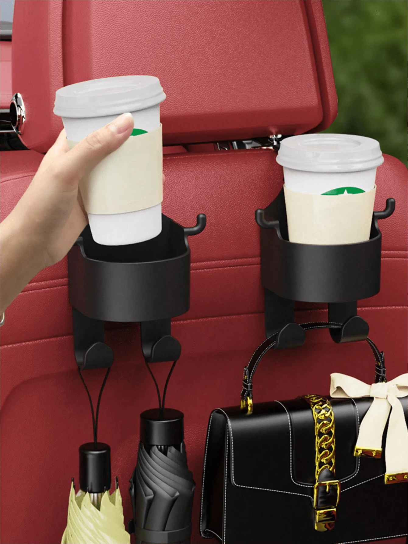 1pc Multi-Function Car Seat Back Hook, 2-In-1 Car Hook With Cup Holder, Car Interior Accessory