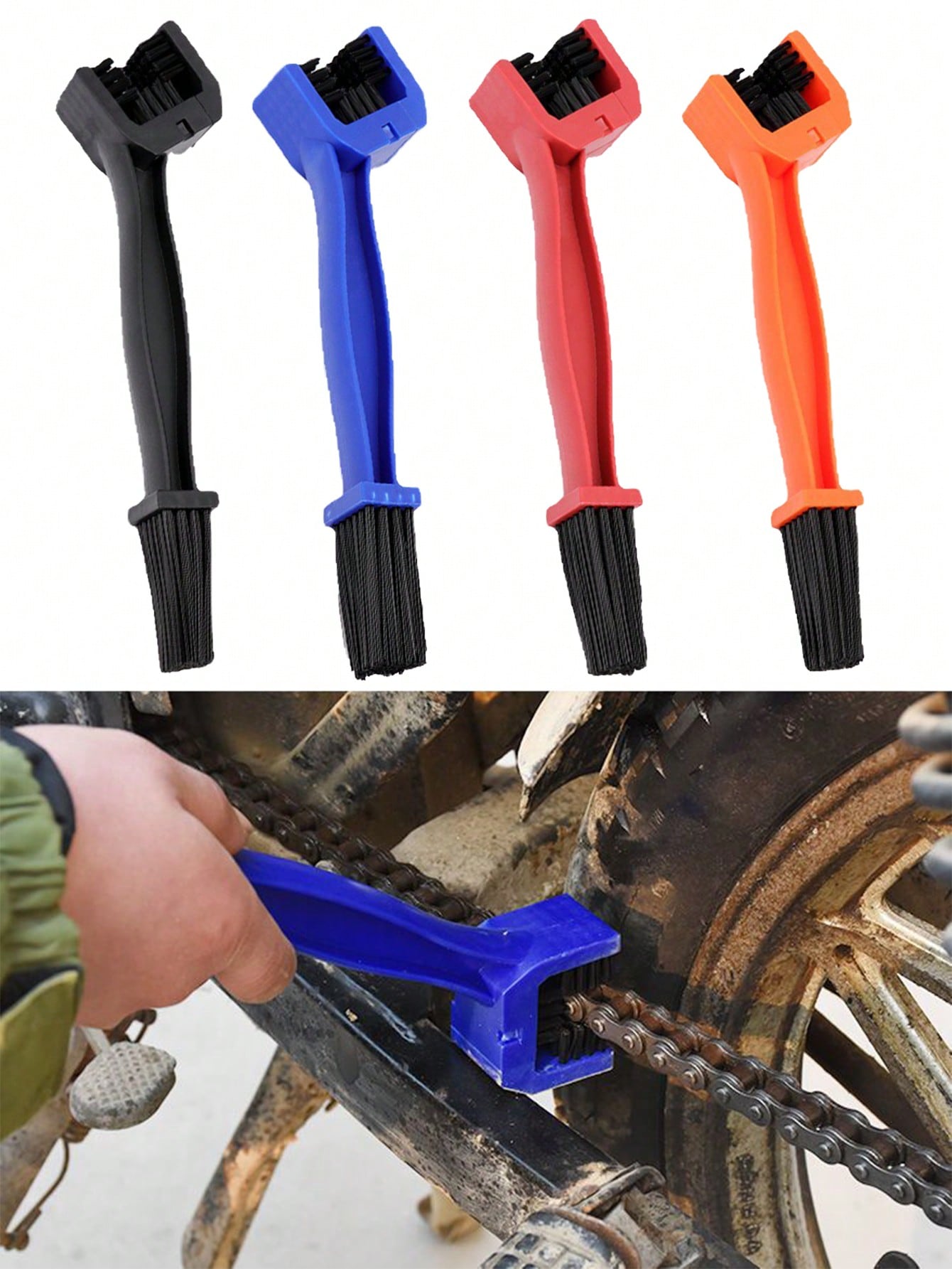 1pc Multi-Functional Motorcycle Chain Cleaning Brush- Efficient Square Tip Brush Suitable For Bicycle, Bicycle Chain Cleaning Brush Accessories, Equipment, Car Cleaning Square Tip Brush, Motorcycle A