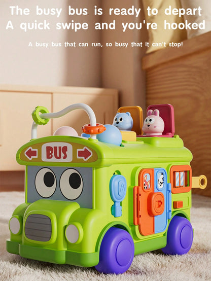 1pc Multifunctional Montessori Educational Toy, Early Childhood Puzzle Bus Toy, Develop Fine Motor Skills, Pop-Up Animal Sensory Toy, Busy Activity Cube Toy, Enhance Hand-Eye Coordination And Sensory