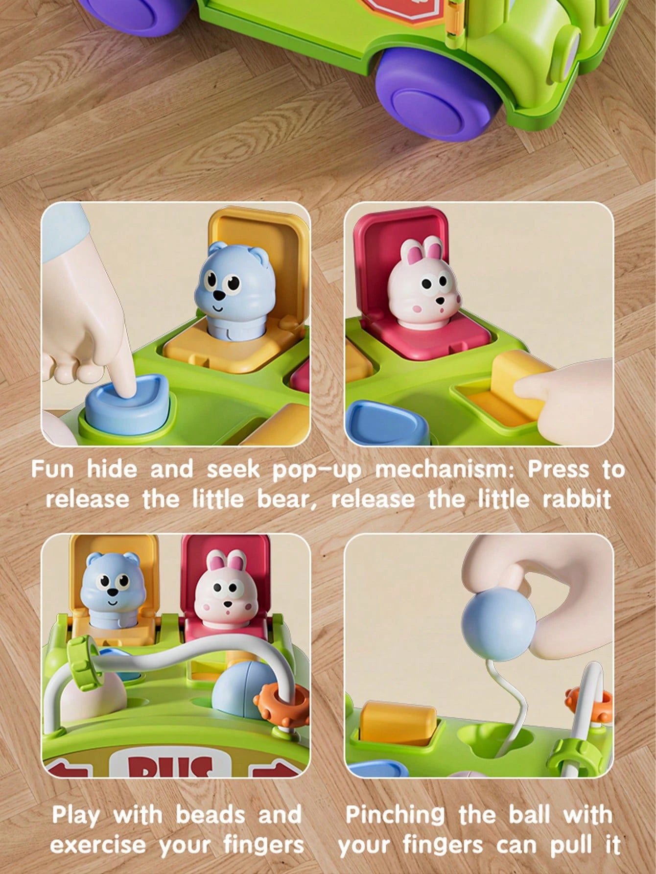 1pc Multifunctional Montessori Educational Toy, Early Childhood Puzzle Bus Toy, Develop Fine Motor Skills, Pop-Up Animal Sensory Toy, Busy Activity Cube Toy, Enhance Hand-Eye Coordination And Sensory