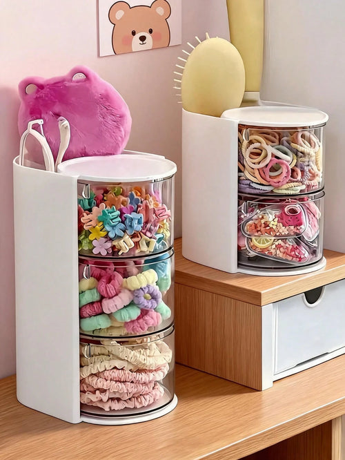 1pc Multifunctional Rotating Desktop Organizer Box, Compartmentalized Storage, Convenient For Storing Small Girls' Hair Accessories, Elastics, Jewelry, DIY Crafts And Small Tools, Suitable For Necklac