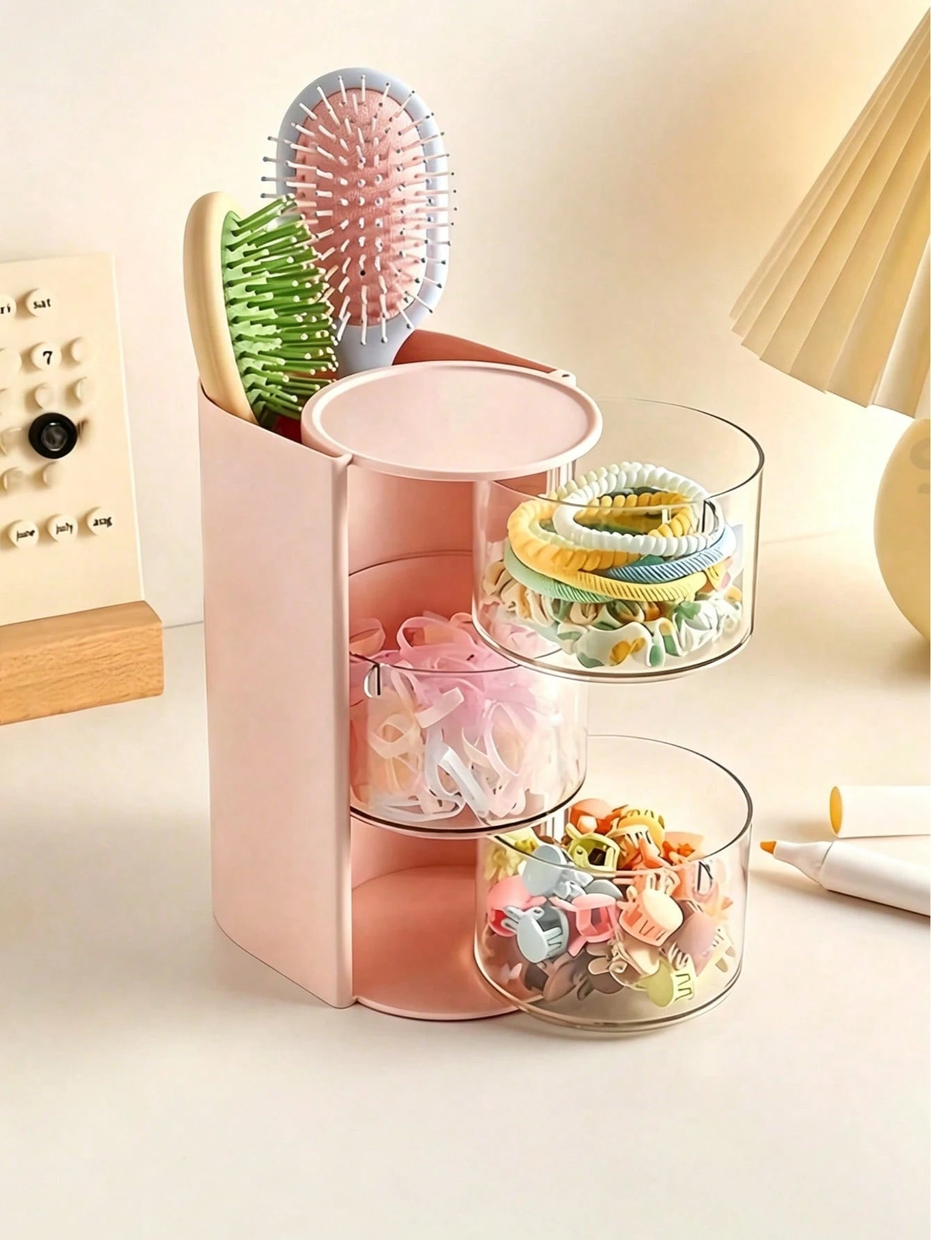 1pc Multifunctional Rotating Desktop Organizer Box, Compartmentalized Storage, Convenient For Storing Small Girls' Hair Accessories, Elastics, Jewelry, DIY Crafts And Small Tools, Suitable For Necklac