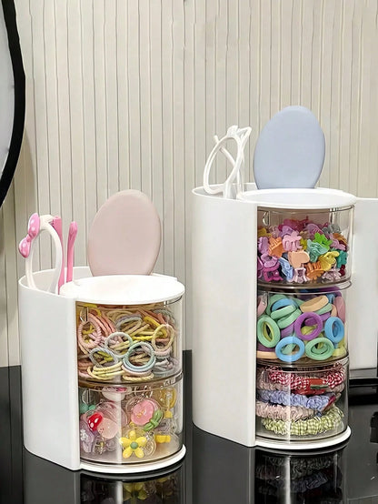 1pc Multifunctional Rotating Desktop Organizer Box, Compartmentalized Storage, Convenient For Storing Small Girls' Hair Accessories, Elastics, Jewelry, DIY Crafts And Small Tools, Suitable For Necklac