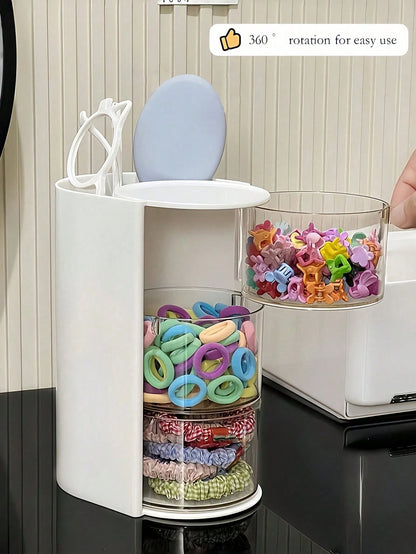 1pc Multifunctional Rotating Desktop Organizer Box, Compartmentalized Storage, Convenient For Storing Small Girls' Hair Accessories, Elastics, Jewelry, DIY Crafts And Small Tools, Suitable For Necklac