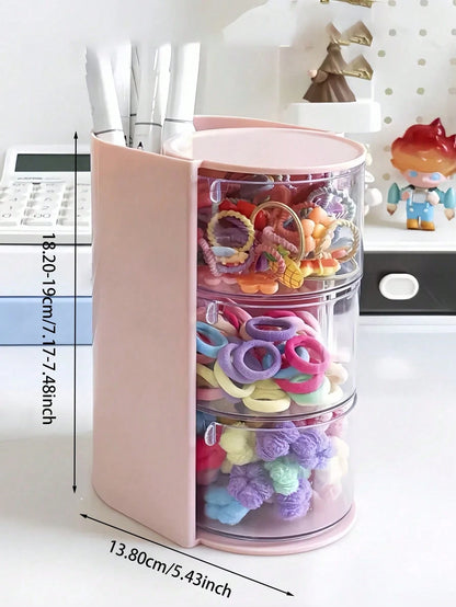 1pc Multifunctional Rotating Desktop Organizer Box, Compartmentalized Storage, Convenient For Storing Small Girls' Hair Accessories, Elastics, Jewelry, DIY Crafts And Small Tools, Suitable For Necklac