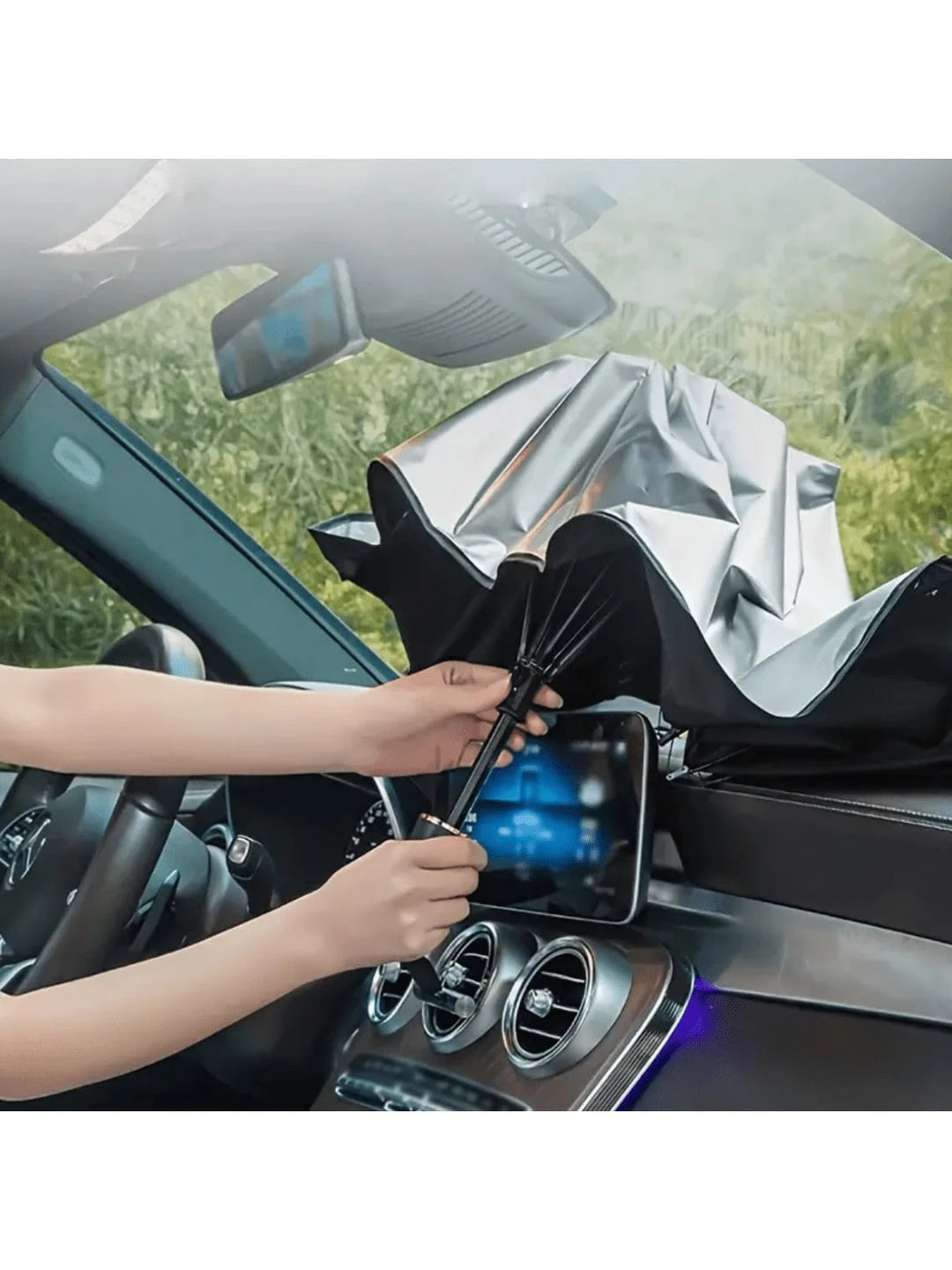 1pc Multifunctional Umbrella Sunshade Car Sunshade Window Sunshade Front Windshield Retractable Sunshade