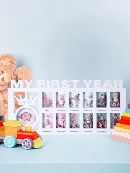 1pc My First Year Baby/Toddler Growth Certificate Photo Frame, Wall Hanging Or Tabletop, Plastic Letter Decoration For Milestone