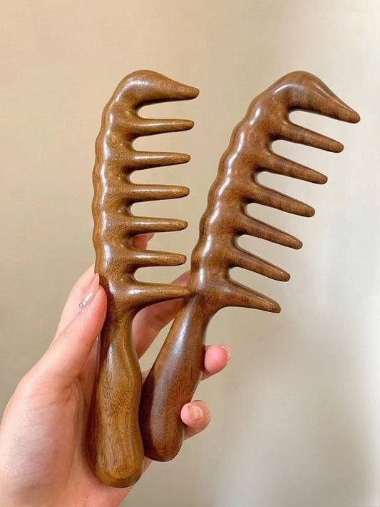 1pc Natural Sandalwood Wide Tooth Comb, Suitable For Women Wavy Hair Styling, Scalp Massage, Heat-Resistant, Anti-Static