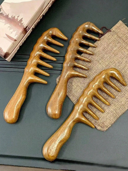1pc Natural Sandalwood Wide Tooth Comb, Suitable For Women Wavy Hair Styling, Scalp Massage, Heat-Resistant, Anti-Static