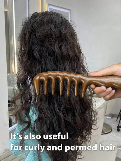 1pc Natural Sandalwood Wide Tooth Comb, Suitable For Women Wavy Hair Styling, Scalp Massage, Heat-Resistant, Anti-Static