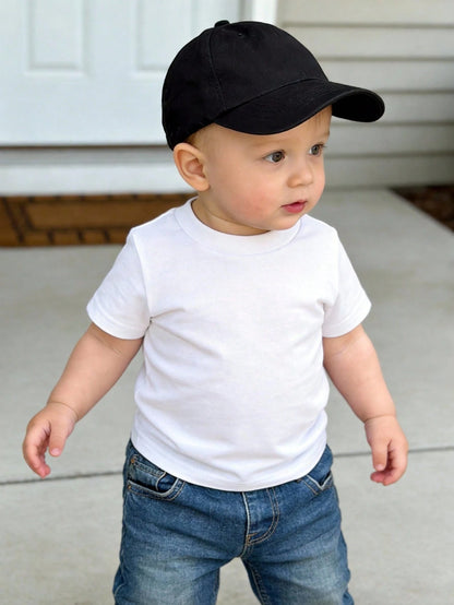 1pc Newborn Baby Boy/Girl Casual Cute Outfit Simple Vintage Style Round Neck Short Sleeve Soft & Comfortable T-Shirt Top, Spring/Summer, Suitable For Outdoor Sports, Social Gatherings, Weekend Play