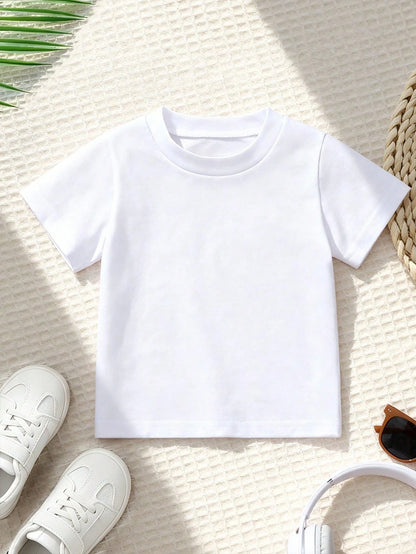 1pc Newborn Baby Boy/Girl Casual Cute Outfit Simple Vintage Style Round Neck Short Sleeve Soft & Comfortable T-Shirt Top, Spring/Summer, Suitable For Outdoor Sports, Social Gatherings, Weekend Play
