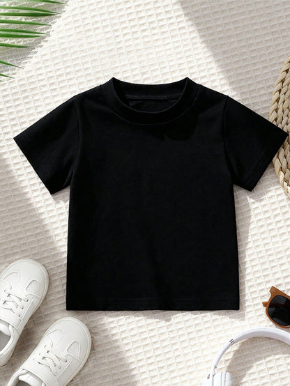 1pc Newborn Baby Boy/Girl Casual Cute Outfit Simple Vintage Style Round Neck Short Sleeve Soft & Comfortable T-Shirt Top, Spring/Summer, Suitable For Outdoor Sports, Social Gatherings, Weekend Play