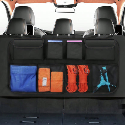 1pc Oxford Cloth Car Trunk Storage Bag, Car Rear Seat Hanging Bag, Foldable Car Storage Rack, Car Rear Seat Back Hanging Bag, Universal/PU Leather Seat Back Storage Hanging Bag, Waterproof And Wear-Re
