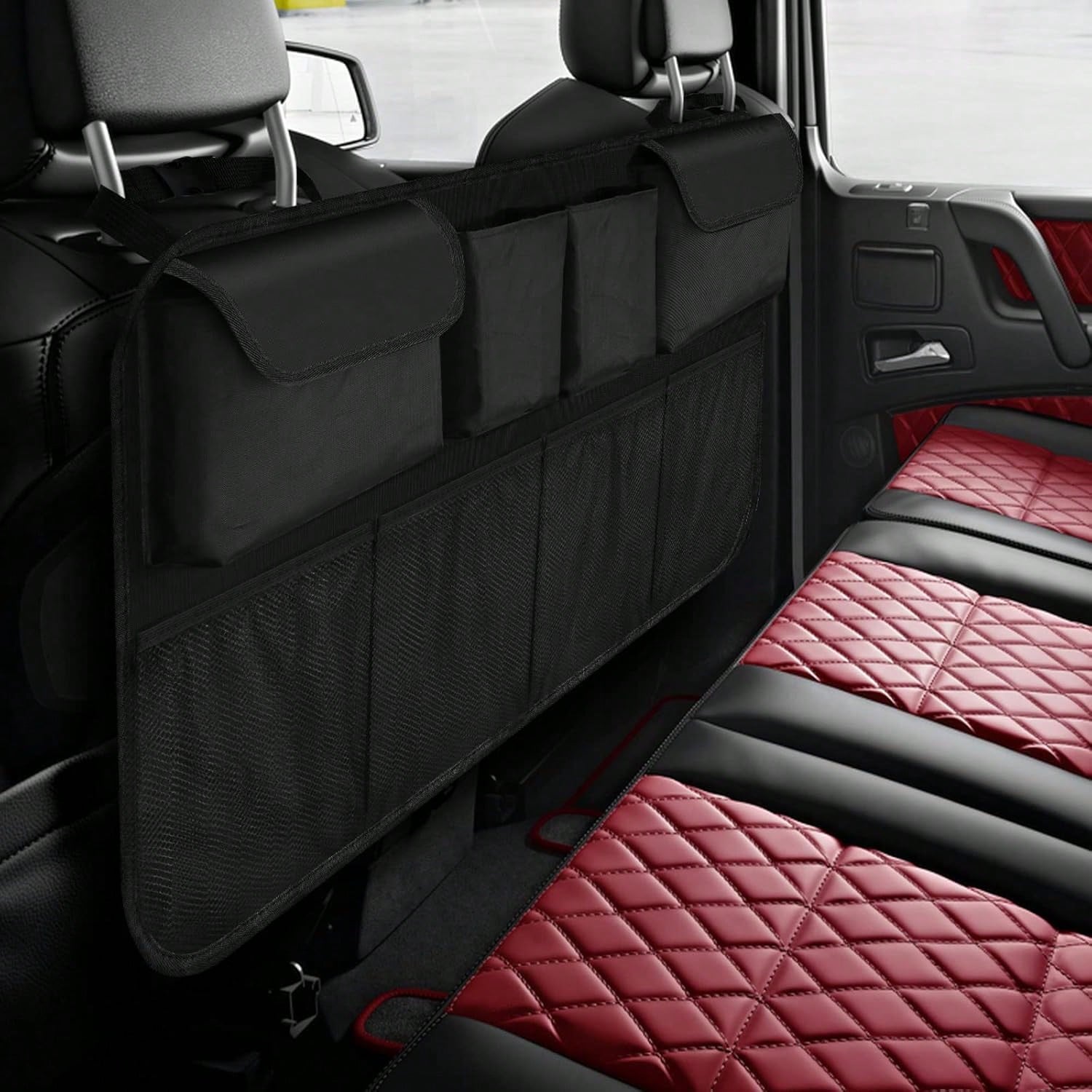 1pc Oxford Cloth Car Trunk Storage Bag, Car Rear Seat Hanging Bag, Foldable Car Storage Rack, Car Rear Seat Back Hanging Bag, Universal/PU Leather Seat Back Storage Hanging Bag, Waterproof And Wear-Re