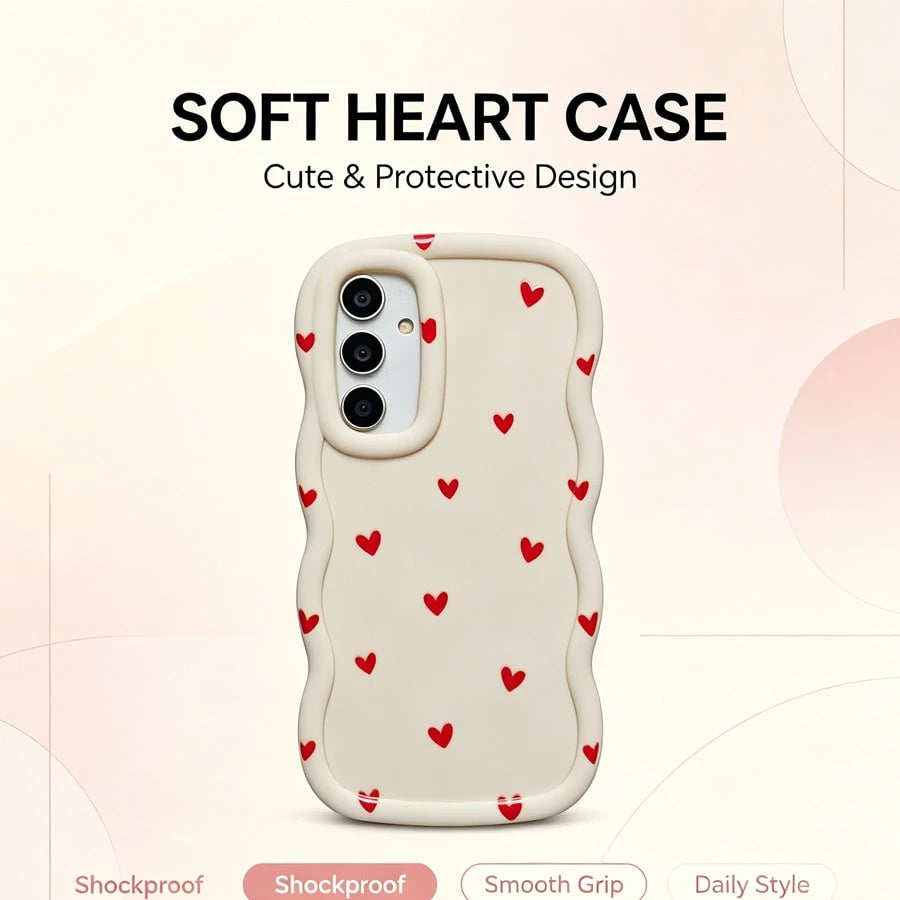 1pc Peach Red Small Heart Full Screen Cute Minimalist Fresh Personalized Creative Simple Red Pink Heart Shape European American Girl Ins Gentle Sweet Pretty Beautiful, Macaron White Full Coverage Anti