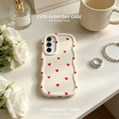 1pc Peach Red Small Heart Full Screen Cute Minimalist Fresh Personalized Creative Simple Red Pink Heart Shape European American Girl Ins Gentle Sweet Pretty Beautiful, Macaron White Full Coverage Anti