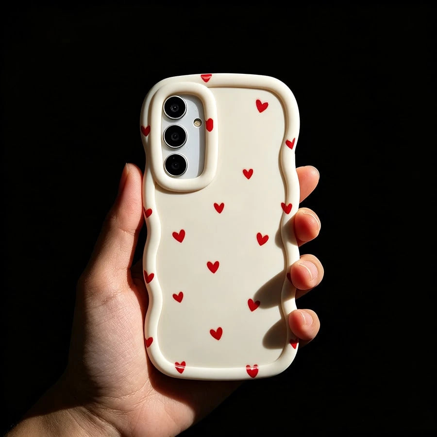 1pc Peach Red Small Heart Full Screen Cute Minimalist Fresh Personalized Creative Simple Red Pink Heart Shape European American Girl Ins Gentle Sweet Pretty Beautiful, Macaron White Full Coverage Anti