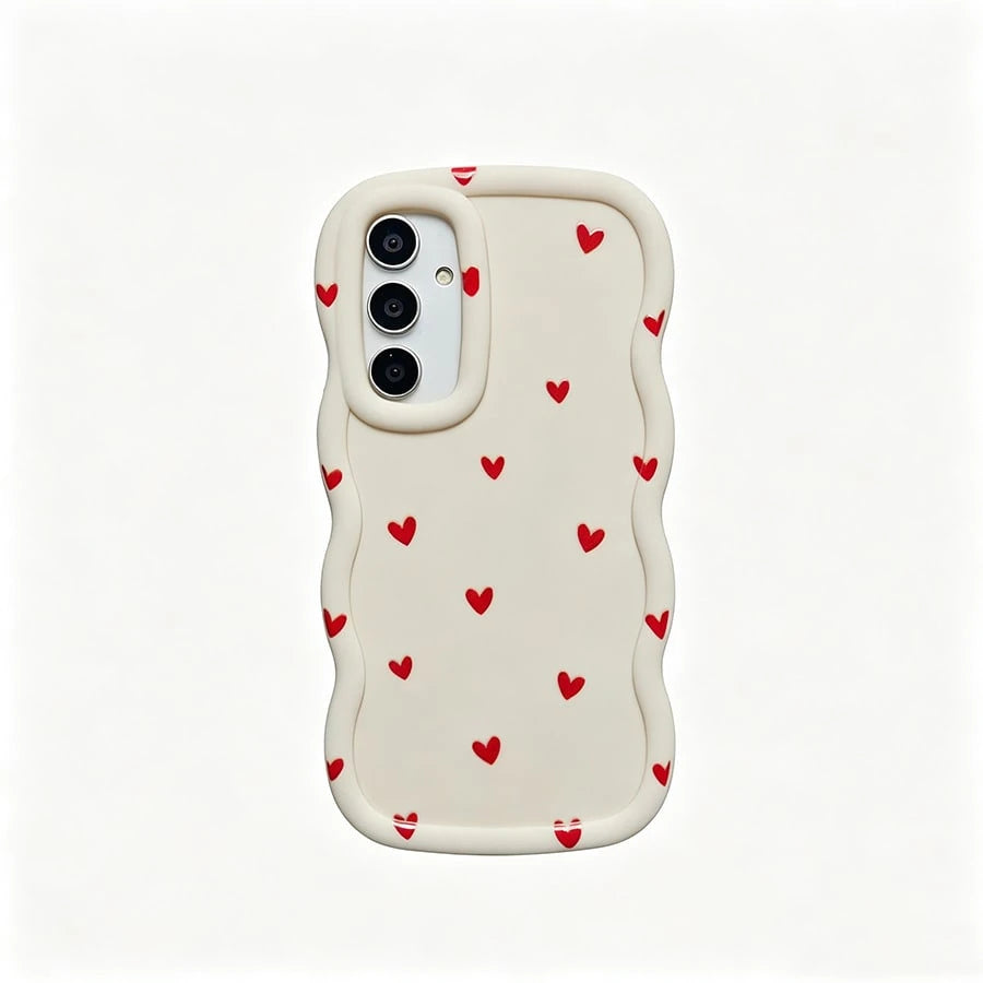 1pc Peach Red Small Heart Full Screen Cute Minimalist Fresh Personalized Creative Simple Red Pink Heart Shape European American Girl Ins Gentle Sweet Pretty Beautiful, Macaron White Full Coverage Anti