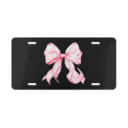 1Pc Pink Bow License Plate: Romantic Car Decor, Aluminum Plate License Plate Car Tag, Car Accessories Decor 6x12inch
