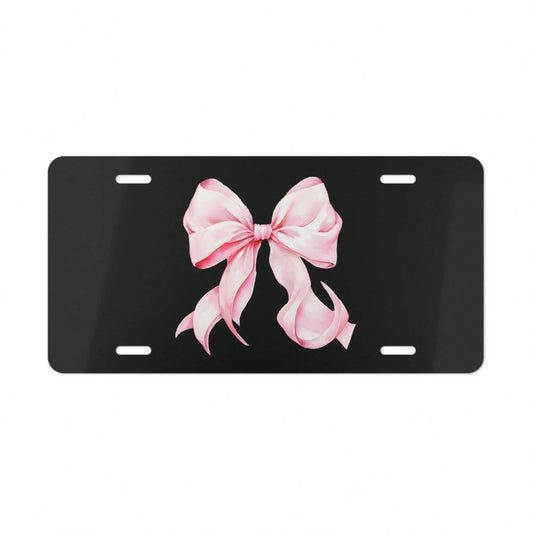 1Pc Pink Bow License Plate: Romantic Car Decor, Aluminum Plate License Plate Car Tag, Car Accessories Decor 6x12inch