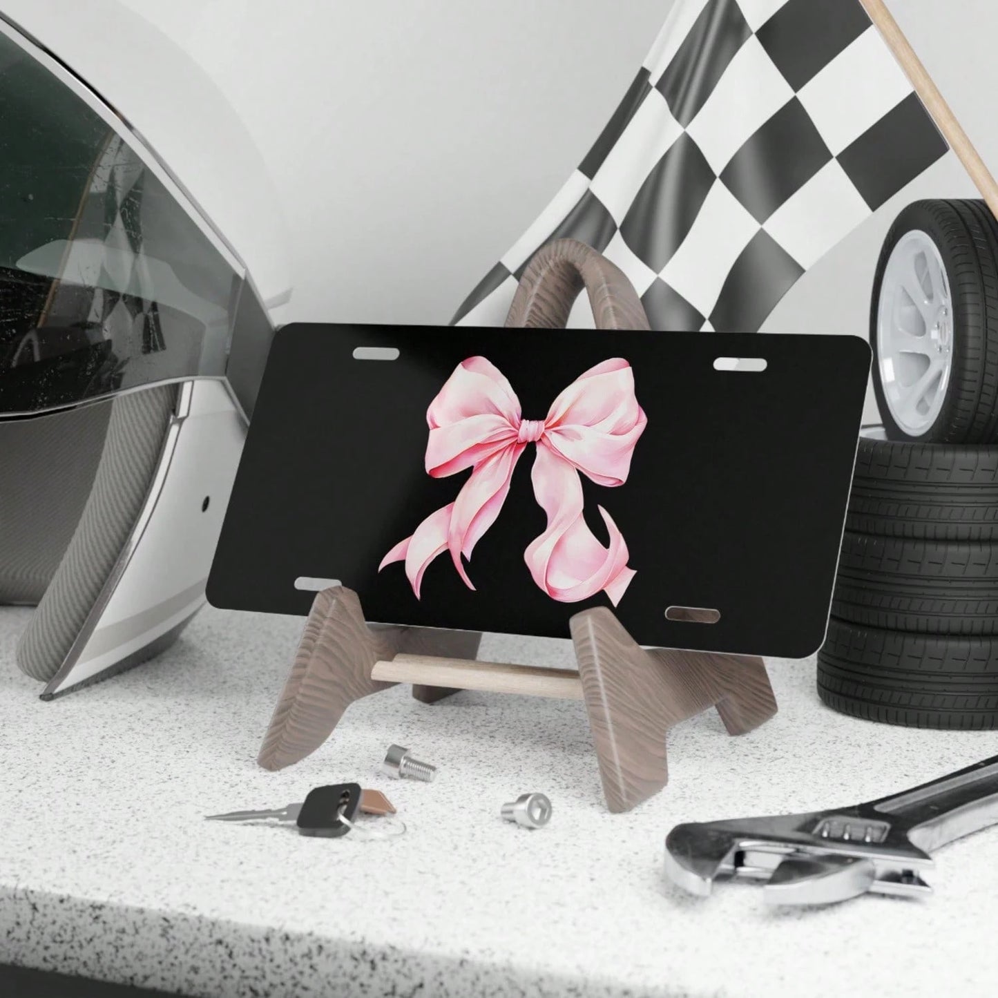 1Pc Pink Bow License Plate: Romantic Car Decor, Aluminum Plate License Plate Car Tag, Car Accessories Decor 6x12inch