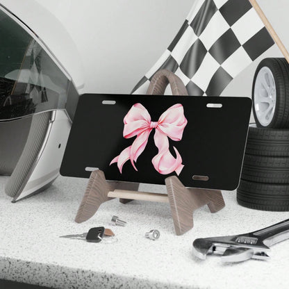 1Pc Pink Bow License Plate: Romantic Car Decor, Aluminum Plate License Plate Car Tag, Car Accessories Decor 6x12inch
