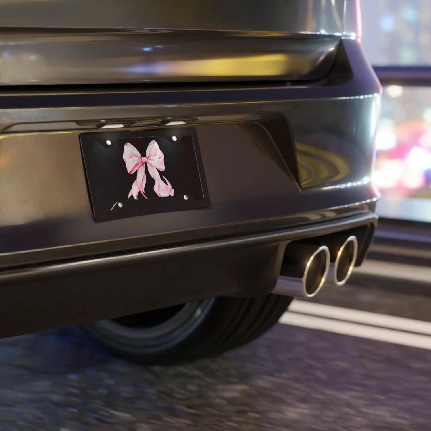 1Pc Pink Bow License Plate: Romantic Car Decor, Aluminum Plate License Plate Car Tag, Car Accessories Decor 6x12inch