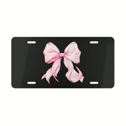 1Pc Pink Bow License Plate: Romantic Car Decor, Aluminum Plate License Plate Car Tag, Car Accessories Decor 6x12inch