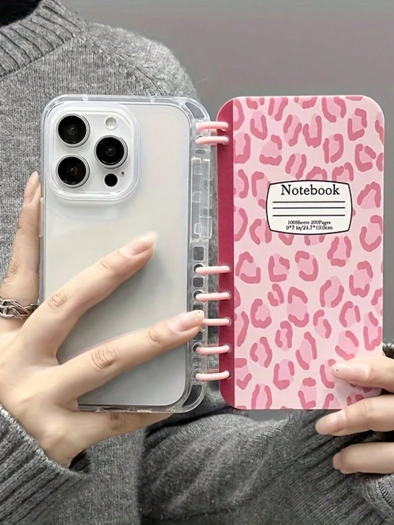 1pc Pink Leopard Print Fashion Flip Notebook Style Protective Phone Case, Minimalist Anti-Drop Anti-Slip, Suitable For 16/16Plus/16Pro/16ProMax/15/15Plus/15ProMax/14/14Plus/14Pro/14ProMax, 13/13Pro/13