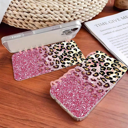 1pc Pink Leopard Print Fashion Flip Notebook Style Protective Phone Case, Minimalist Anti-Drop Anti-Slip, Suitable For 16/16Plus/16Pro/16ProMax/15/15Plus/15ProMax/14/14Plus/14Pro/14ProMax, 13/13Pro/13