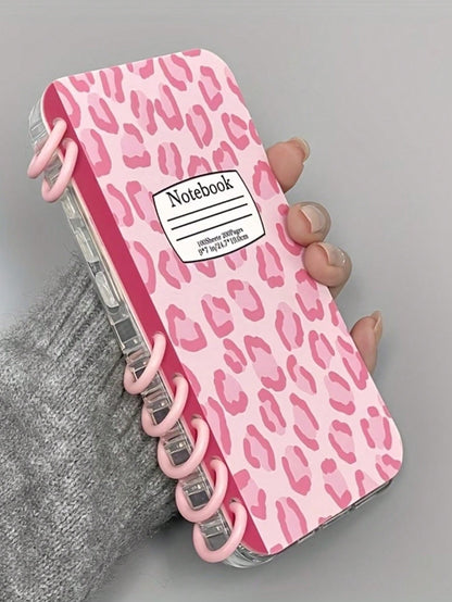 1pc Pink Leopard Print Fashion Flip Notebook Style Protective Phone Case, Minimalist Anti-Drop Anti-Slip, Suitable For 16/16Plus/16Pro/16ProMax/15/15Plus/15ProMax/14/14Plus/14Pro/14ProMax, 13/13Pro/13