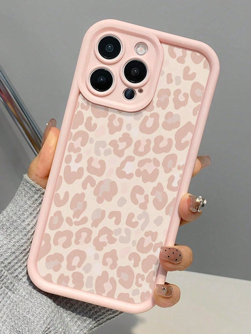 1pc Pink Leopard Print Minimalist Full Coverage TPU Shockproof Phone Case Compatible With Apple 17, 16, 15, 14, 13, 12, 11 Pro Max, Air, And Series,Cute Phone Cases,Summer Beach Style.