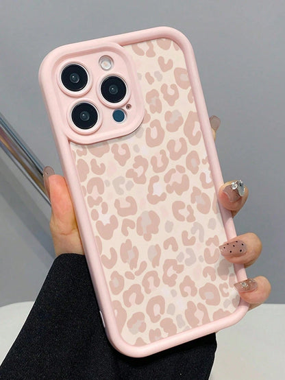 1pc Pink Leopard Print Minimalist Full Coverage TPU Shockproof Phone Case Compatible With Apple 17, 16, 15, 14, 13, 12, 11 Pro Max, Air, And Series,Cute Phone Cases,Summer Beach Style.