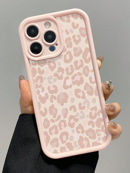 1pc Pink Leopard Print Minimalist Full Coverage TPU Shockproof Phone Case Compatible With Apple 17, 16, 15, 14, 13, 12, 11 Pro Max, Air, And Series,Cute Phone Cases,Summer Beach Style.