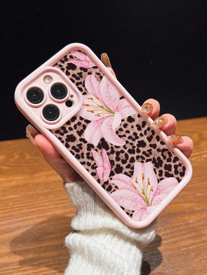 1pc Pink Leopard Print Minimalist Full Coverage TPU Shockproof Phone Case Compatible With Apple 17, 16, 15, 14, 13, 12, 11 Pro Max, Air, And Series,Cute Phone Cases,Summer Beach Style.