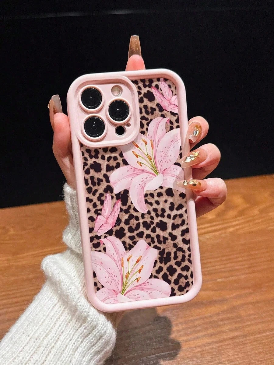 1pc Pink Leopard Print Minimalist Full Coverage TPU Shockproof Phone Case Compatible With Apple 17, 16, 15, 14, 13, 12, 11 Pro Max, Air, And Series,Cute Phone Cases,Summer Beach Style.