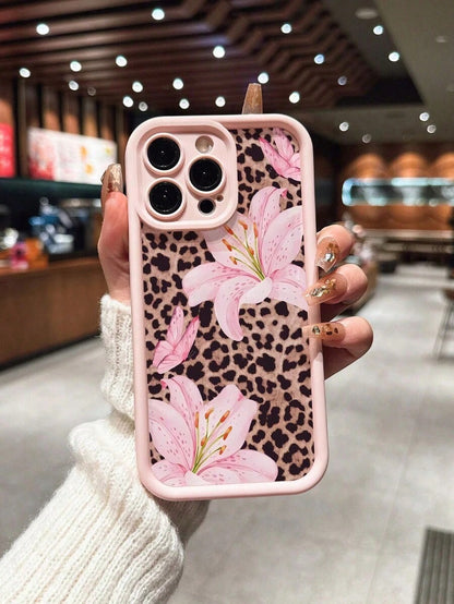 1pc Pink Leopard Print Minimalist Full Coverage TPU Shockproof Phone Case Compatible With Apple 17, 16, 15, 14, 13, 12, 11 Pro Max, Air, And Series,Cute Phone Cases,Summer Beach Style.