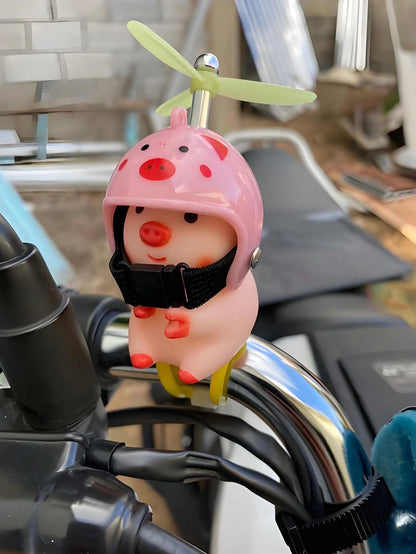 1pc Pink Pig With Helmet Creative Personalized Motorcycle Decoration, Elastic Band Suitable For Most Motorcycles And Bikes, Cute Pig Head Motorcycle/Bicycle Handlebar Decoration, Creative Personalized