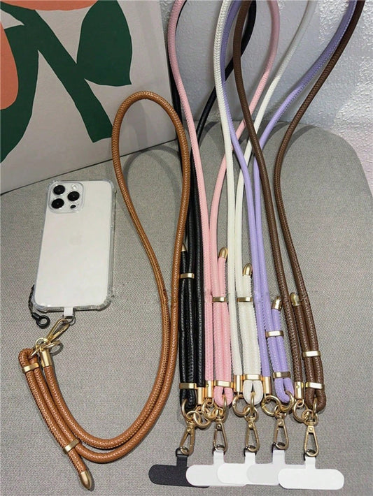 1pc Plain Leather Long Neck Strap Lanyard With Metal Clasp, Durable Crossbody Phone Hanging Cord Gifts For Mother, Family, Friends, Birthday, Holiday Phone Charm, Phone Chain