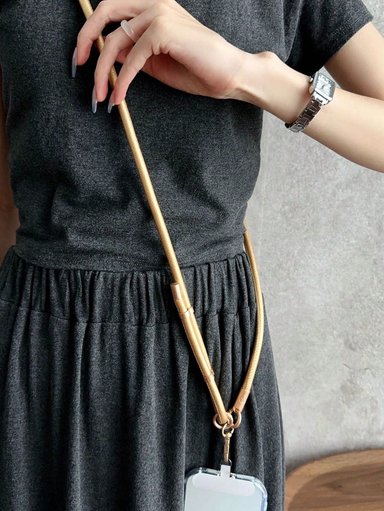 1pc Plain Leather Long Neck Strap Lanyard With Metal Clasp, Durable Crossbody Phone Hanging Cord Gifts For Mother, Family, Friends, Birthday, Holiday Phone Charm, Phone Chain