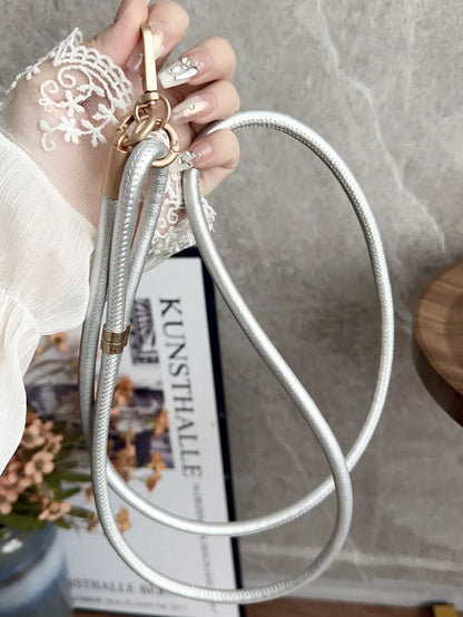 1pc Plain Leather Long Neck Strap Lanyard With Metal Clasp, Durable Crossbody Phone Hanging Cord Gifts For Mother, Family, Friends, Birthday, Holiday Phone Charm, Phone Chain