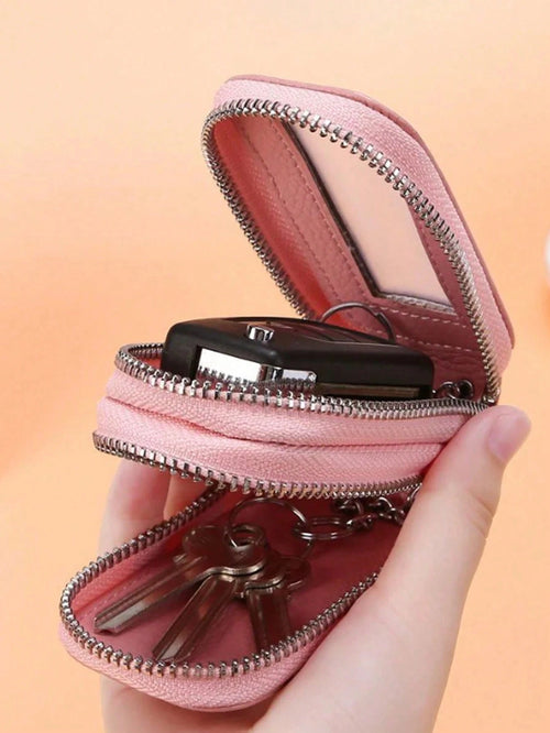 1pc Portable Fashionable Pu Car Key Bag Large Capacity Key Case Double Layer Waist Hanging Universal Zipper Key Bag For Men And Women Key Bag With Key Ring And Key Chain Bag Christmas Gifts Gift Thank