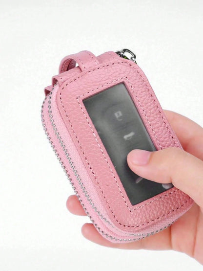 1pc Portable Fashionable Pu Car Key Bag Large Capacity Key Case Double Layer Waist Hanging Universal Zipper Key Bag For Men And Women Key Bag With Key Ring And Key Chain Bag Christmas Gifts Gift Thank