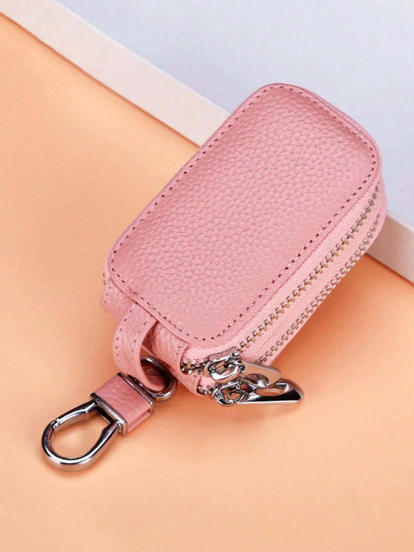 1pc Portable Fashionable Pu Car Key Bag Large Capacity Key Case Double Layer Waist Hanging Universal Zipper Key Bag For Men And Women Key Bag With Key Ring And Key Chain Bag Christmas Gifts Gift Thank