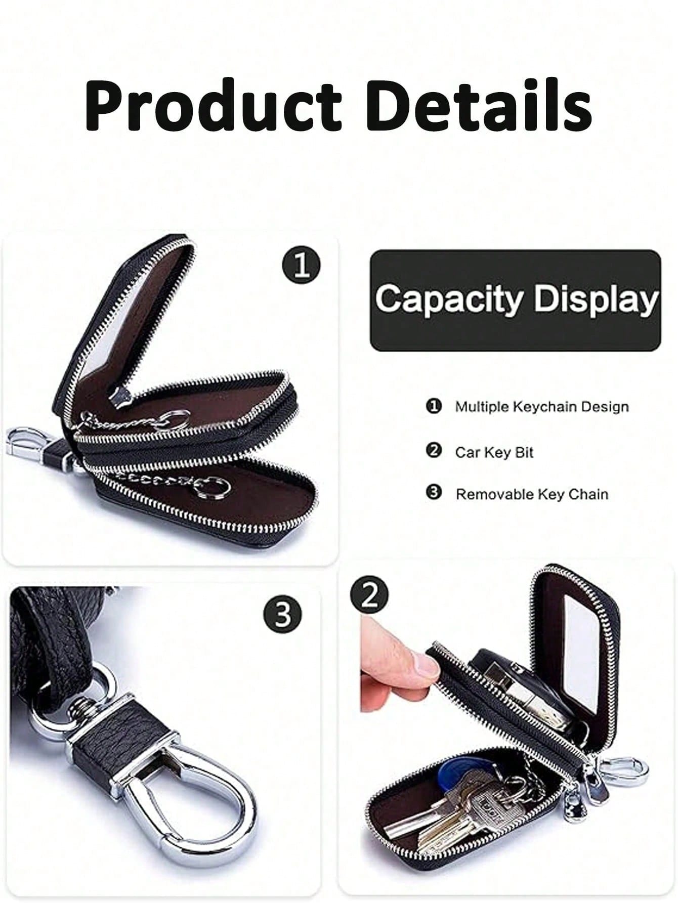 1pc Portable Fashionable Pu Car Key Bag Large Capacity Key Case Double Layer Waist Hanging Universal Zipper Key Bag For Men And Women Key Bag With Key Ring And Key Chain Bag Christmas Gifts Gift Thank